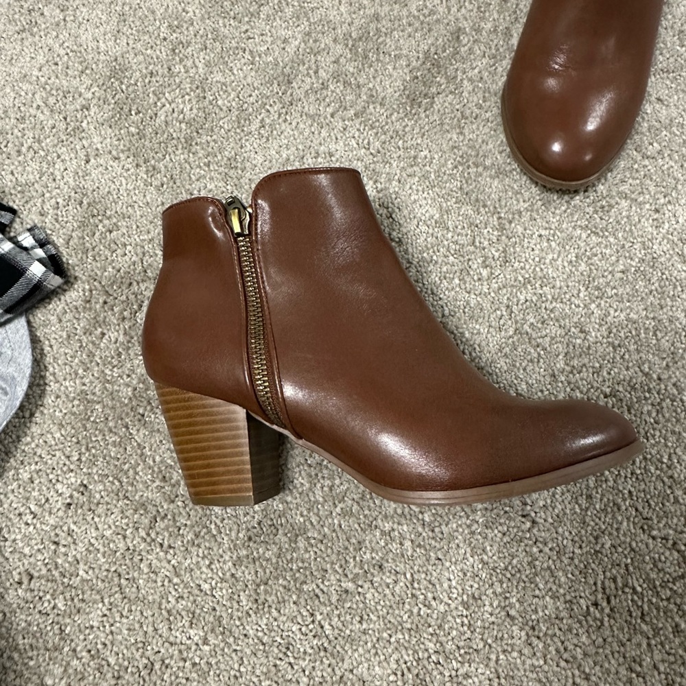 brown and tan heeled boots